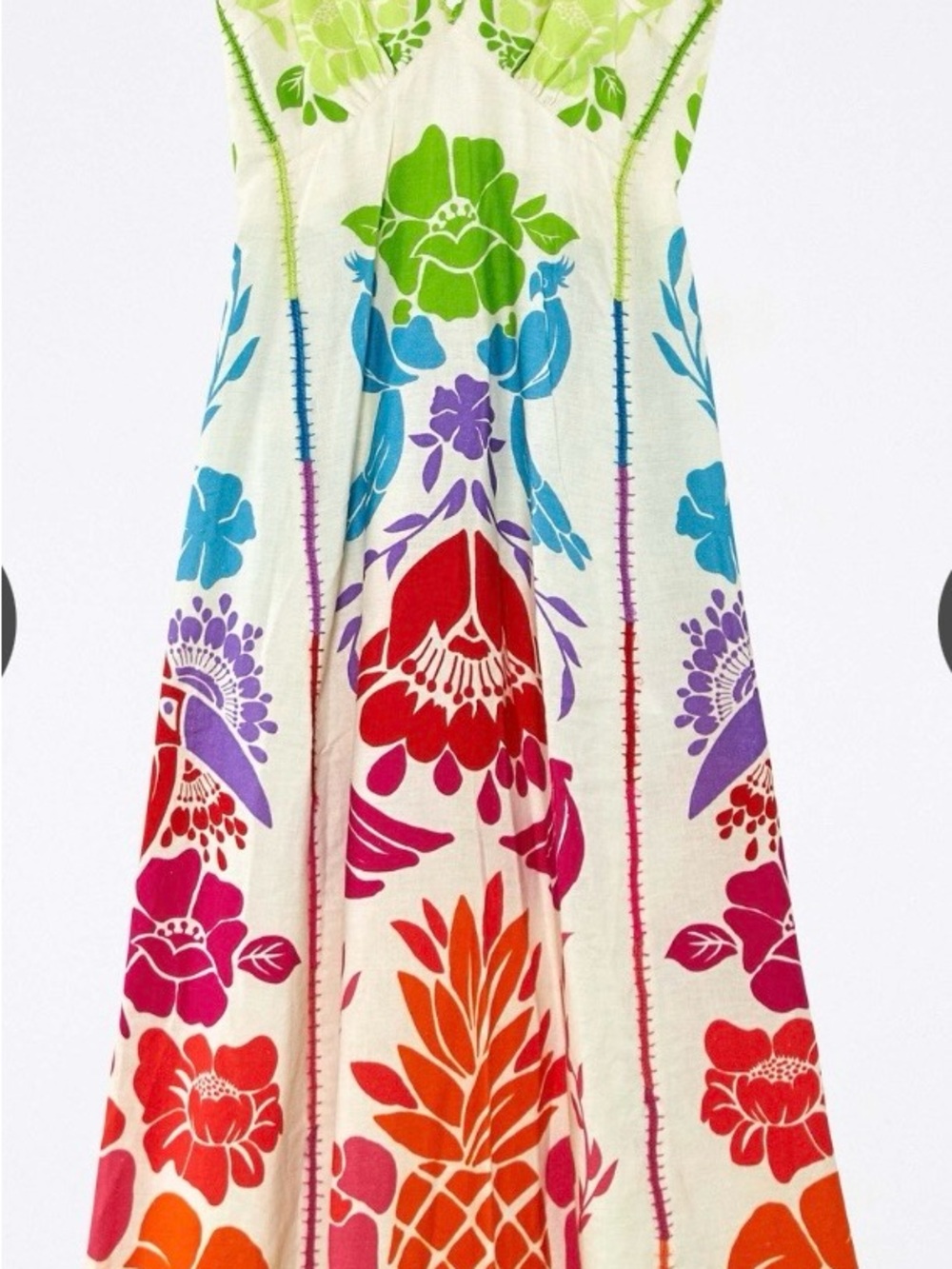 FARM Rio White Maxi Dress with Green Bodice and Multicolor Floral Motifs - Picture 4 of 14